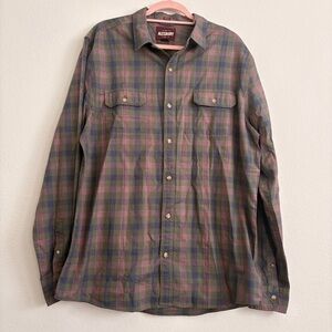 Alesbury Men’s Button Down Olive Green Plaid Shirt L tall